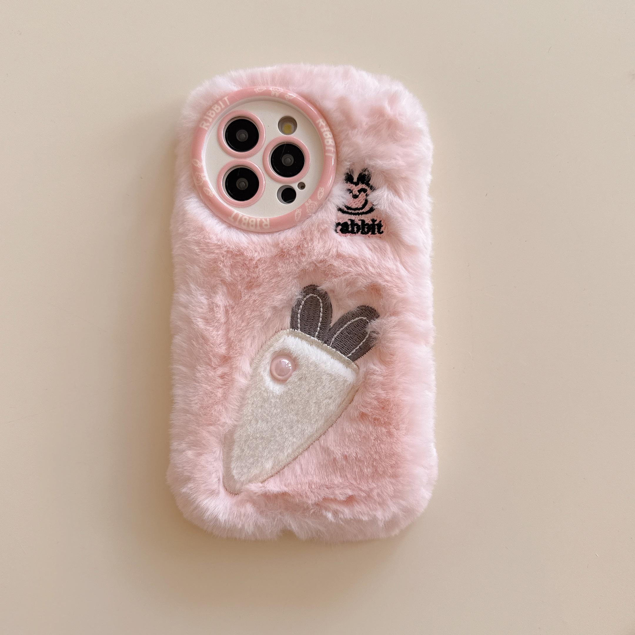 

Милый вышитый жемчужный редис плюшевый чехол для телефона осень зима теплый плюш для iPhone 16 15 14 13 Pro Max For iPhone 16