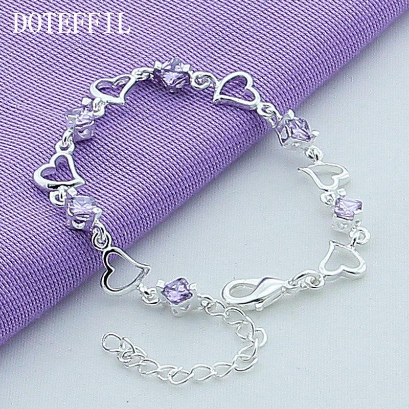  Tone Heart Purple Cubic Zircon Bracelets Jewelry Engagement Celebration Gathering Christmas Women Souvenir GiftTrendy Bracelets