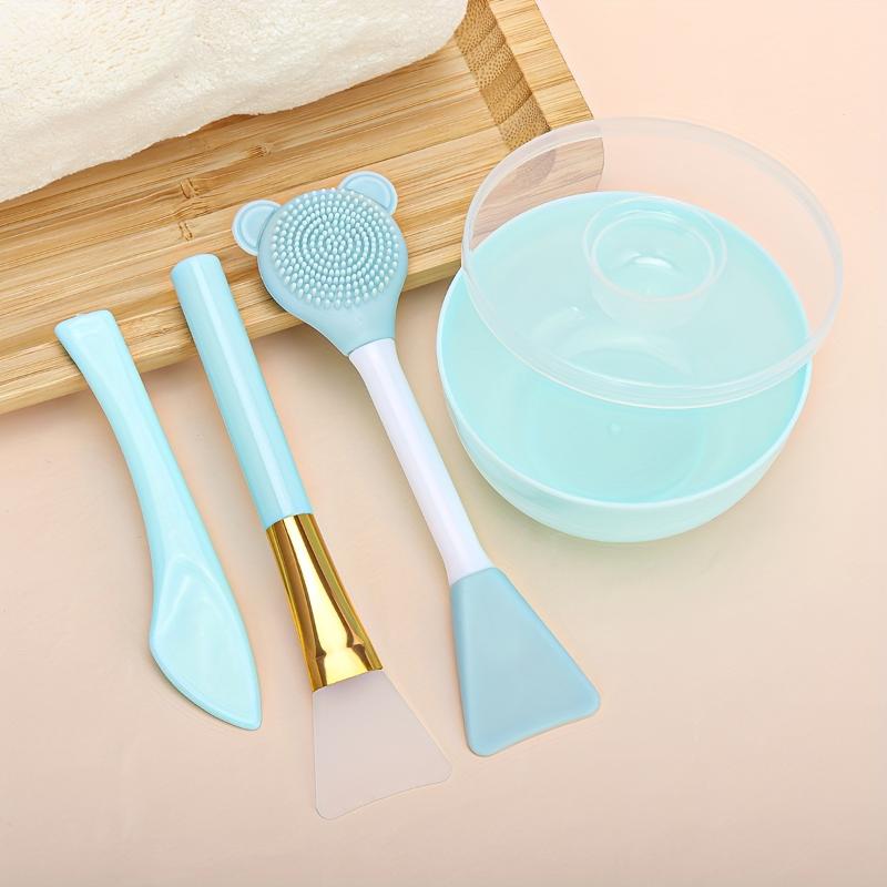 DIY Facemask Mixing Tool Kit with Soft Bowl Stick Spatula for Facial Mask Application 4PCS Silicone Face Mask Mixing Bowl Set