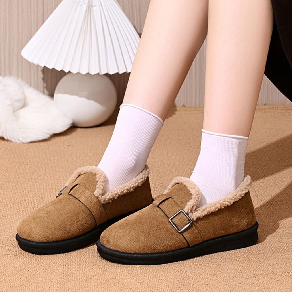 Winter Cotton Shoes for Women, Retro Boken Cotton Boots with Thick Velvet Snow Boots for Women