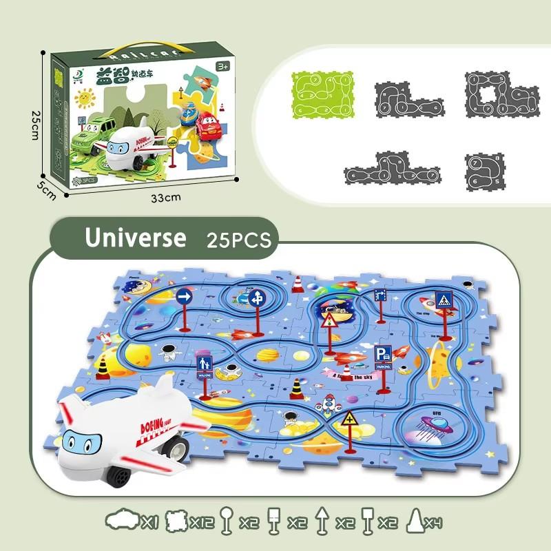 Kids Christmas Puzzles Electric Rail Car Creative Games DIY Assembling Scene Map Rail Train Children Toys Fun Christmas Gifts