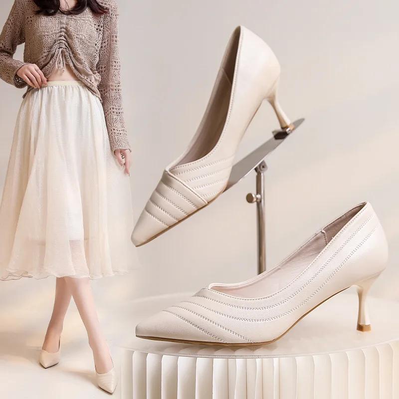2024 Fashion Women Shoes Career Versatile Black Pointed Shallow Single Shoes Female Sexy Fine Heel High Heels Zapatos Mujer