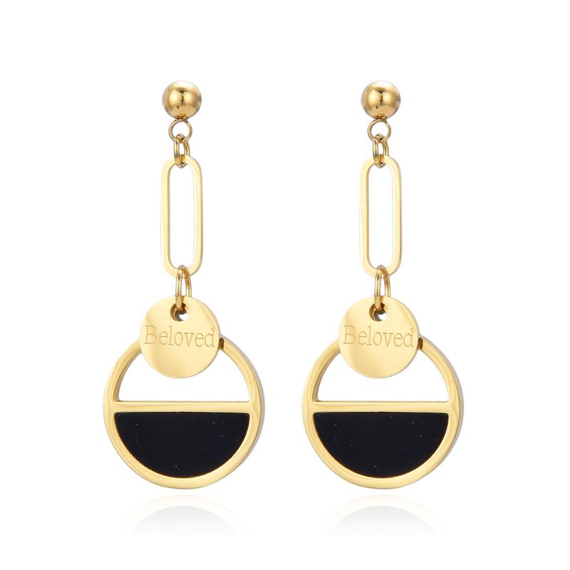 FYSARA New Popular European And American Gold Simple Titanium Steel Necklace Female Lucky Clavicle Chain Necklace Earrings Set