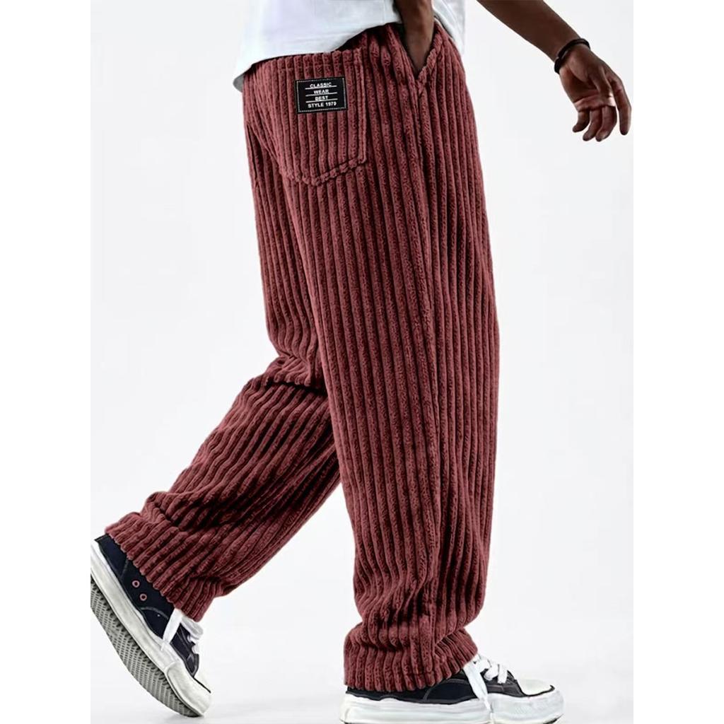 Herren American-Retro Vertikal gestreifte Cordhose - Lockere gerade geschnittene Freizeithose für Herren