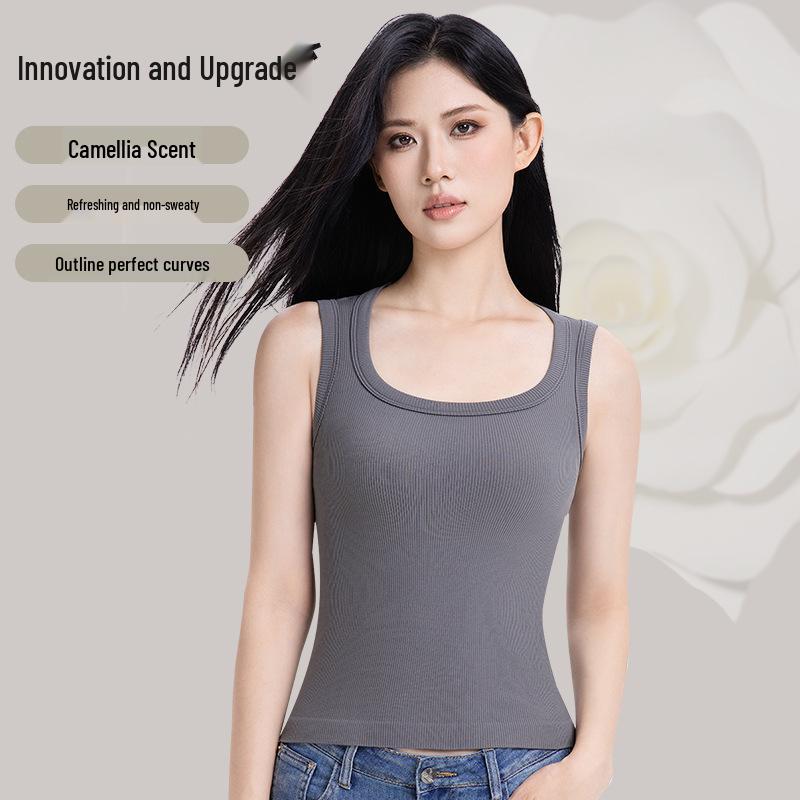 Women's Ribbed Tank Top - Sleeveless Wide Shoulder Base Layer for Concealing Armpit Fat