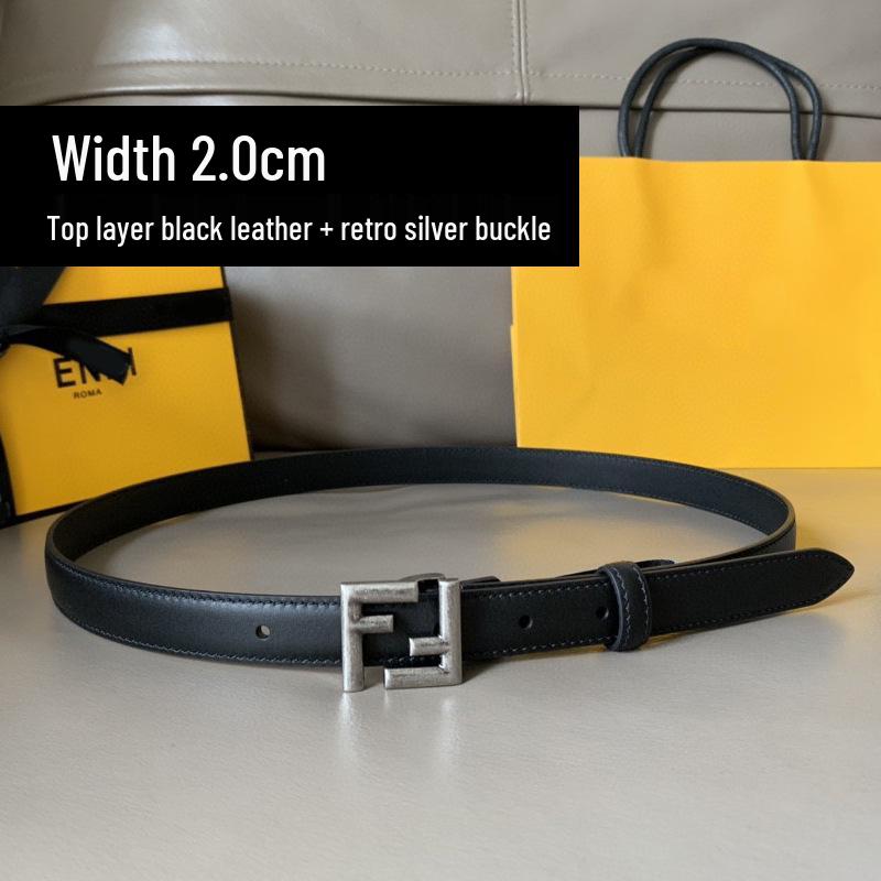 Korean Style Retro Women's Leather Belt with FF Buckle