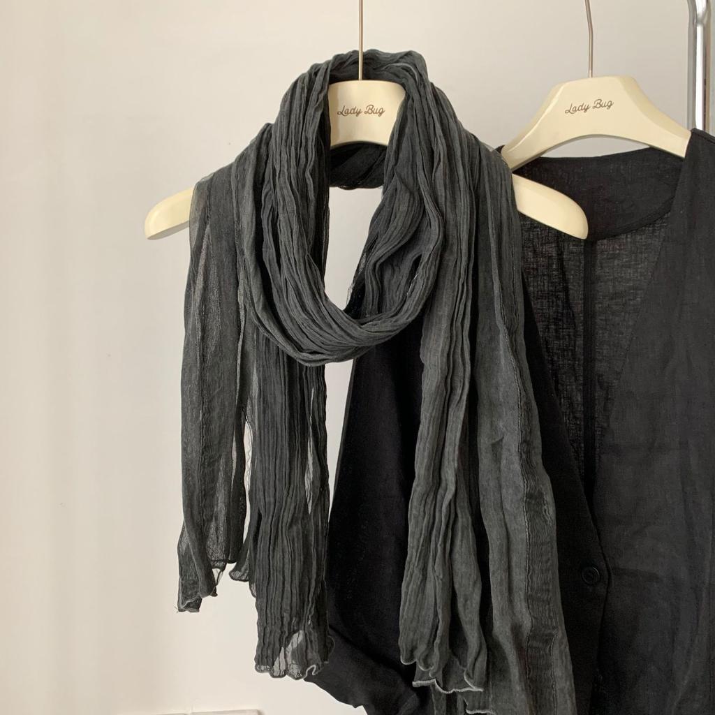 Versatile Pleated Solid Color Spring And Autumn Japanese Cotton And Linen Silk Scarf Silk Scarf Women'S Literary Autumn And Winter Shawl Korean