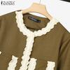 ZANZEA Two Pieces Women Patchwork Long Sleeve Texture Tops and Skirt Sets