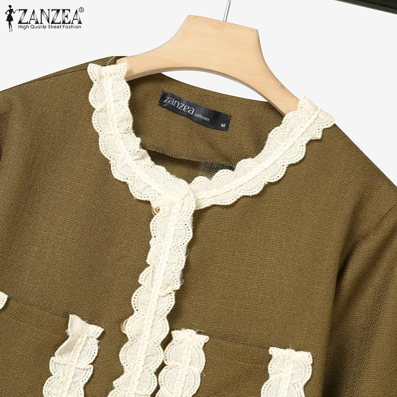 ZANZEA Two Pieces Women Patchwork Long Sleeve Texture Tops and Skirt Sets