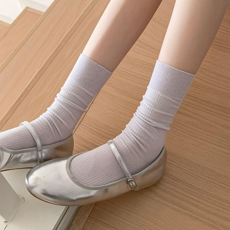 Anti Pilling Thin Strip Ultra Thin Solid Color Basic Boneless Stacking Socks Trend Straight Socks Thin