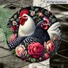 2D Flat 1pc, 8x8 In, Round Chicken Wreath Aluminum Metal Decorative Signs & Plaques - Vintage Farmhouse Wall Decor with Colorful Rooster & Floral