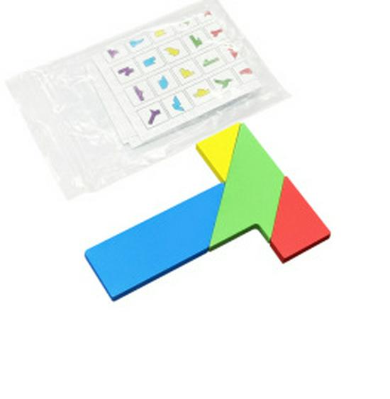 Wooden T-Puzzle & Tangram Set: Four-Piece Educational Toy for Memory and Intelligence Development