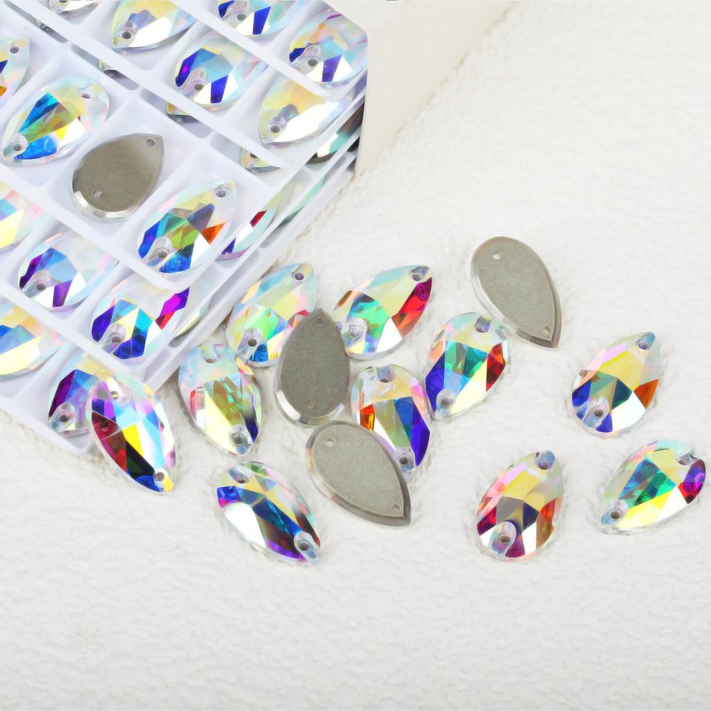 K9 Weichen Glass Boutique Hand-Sewn Drill Flat Bottom Double Hole Water Drop Flat Buckle Ab Special-Shaped Colored Diamond Diy/Double Hole Gem Drill