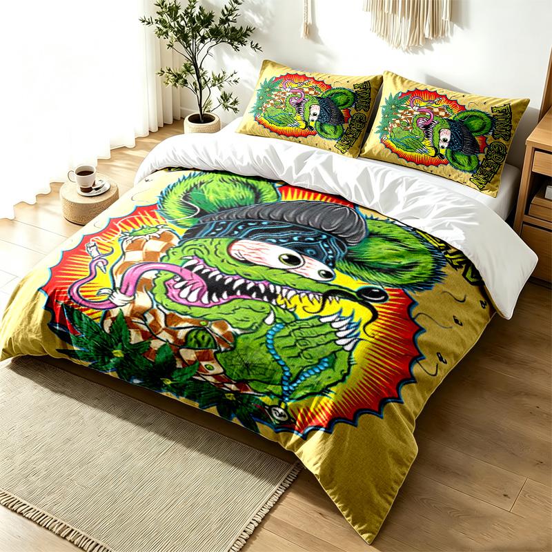 Rat Fink 3pc Duvet Cover Set Simple Modern Bedding Set Wrinkle Resistant Soft Fabric All Season Use a perfect gift