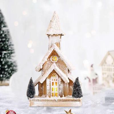 Natale Chiesa di Neve in Legno Illuminata in Miniatura 40x19cm Decorazione Decorativa da Tavolo per