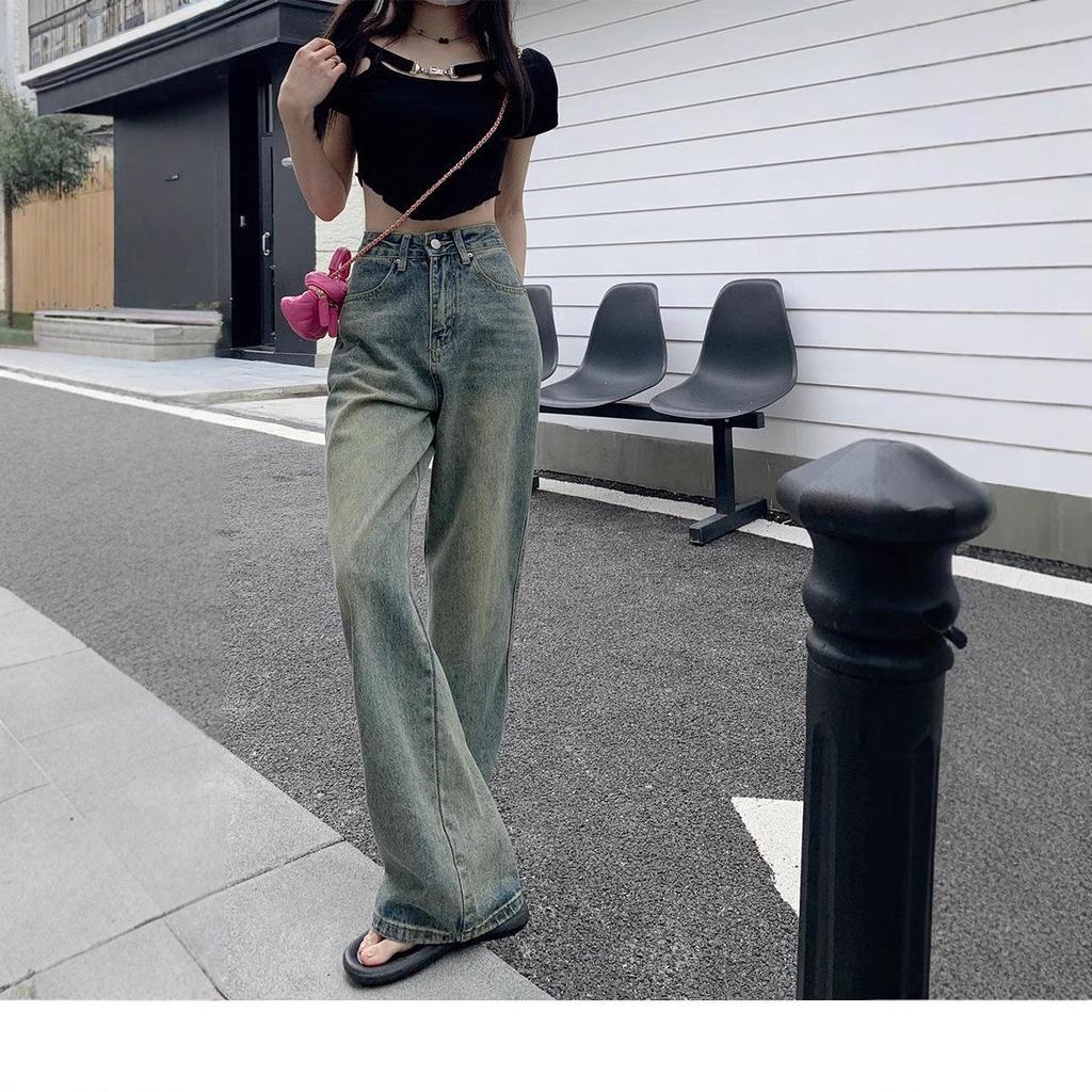 Nostalgische Retro High Waist Straight Leg Jeans für Frauen mit birnenförmigen Figuren - Lässige lockere Wide Leg Hosen in voller Länge für den Herbst.