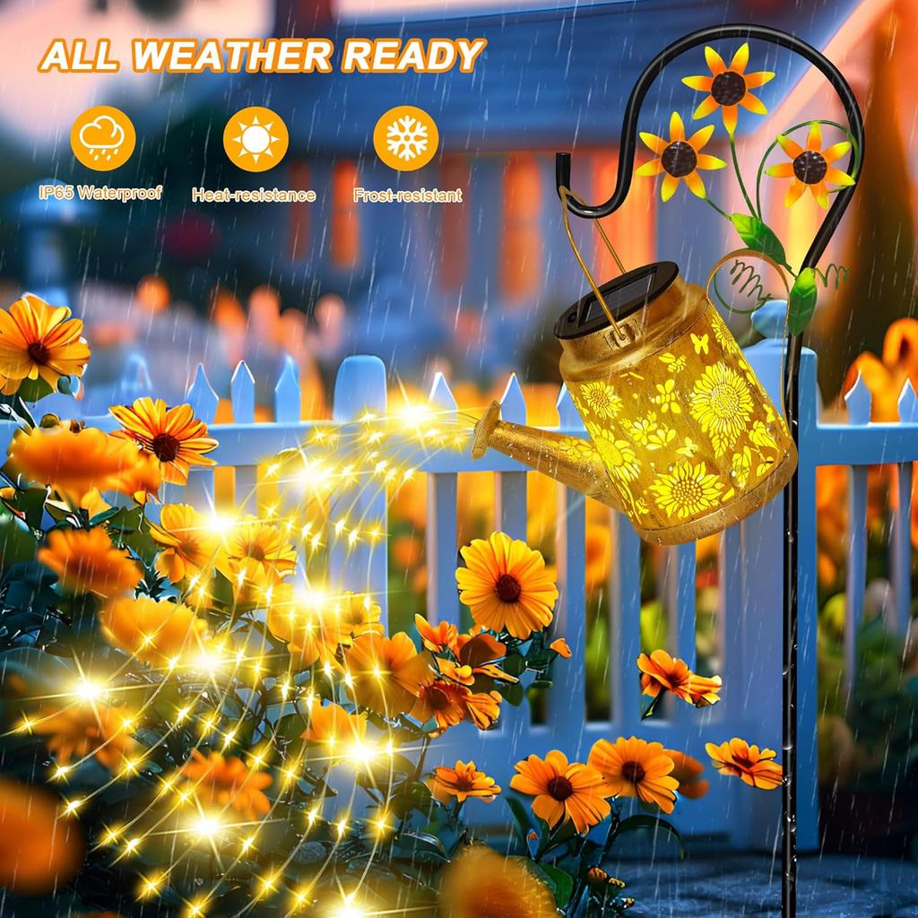 Solar Watering Can Lights Outdoor Garden Decor, Large Sunflower Hanging Lantern with Shepherd Hook, Waterproof Garden Lights for Outdoor Landscape