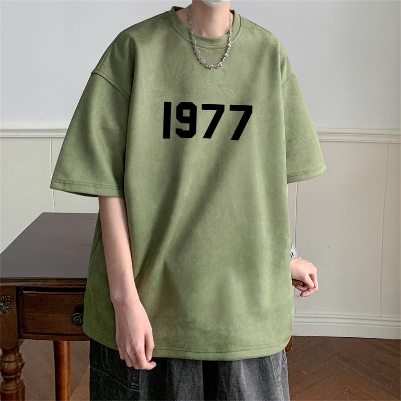 1977 Printed T-shirt Men's Summer Suede Short Sleeve Casual High Street Vintage Oversized T-shirt