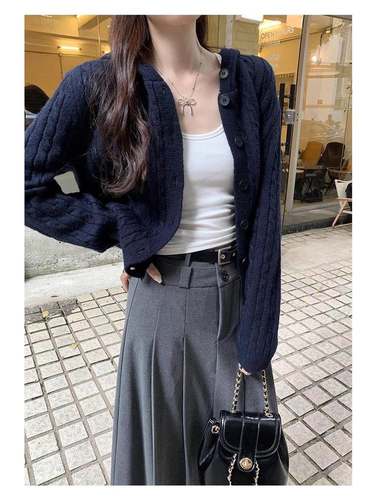 Korean Hooded Cable Knit Cardigan for Women - 2025 Autumn Collection, Button Sweater Coat, Versatile and Stylish.