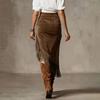 Solid Color Faux Suede Fringe Skirt Women'S High Waist Asymmetrical Western Boho Skirt