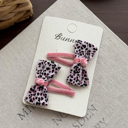 Autumn Retro Sweet Pink Coffee Leopard Pattern Bow Rabbit Hairpin Hair Ring Temperament Baby Tie Ball Head Flower Girl