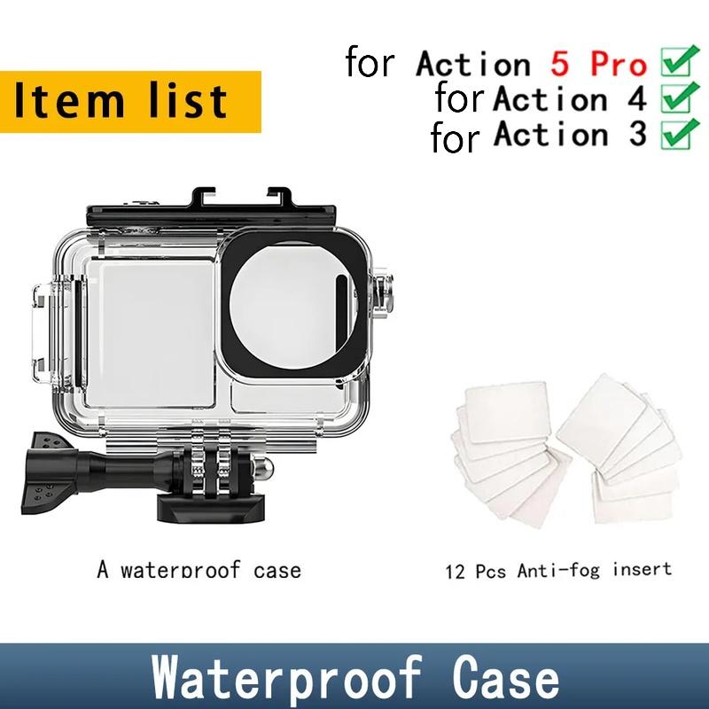 60M Diving Waterproof Protective Housing Case with Anti‑Fog Inserts for DJI Action 5 Pro 4 3, Underwater Camera Accessories