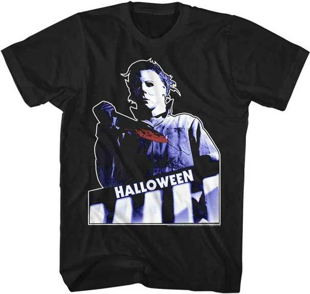 Halloween Horror Movie Michael Myers White Outline On Stairs Men s T Shirt      Unisex T-Shirt S