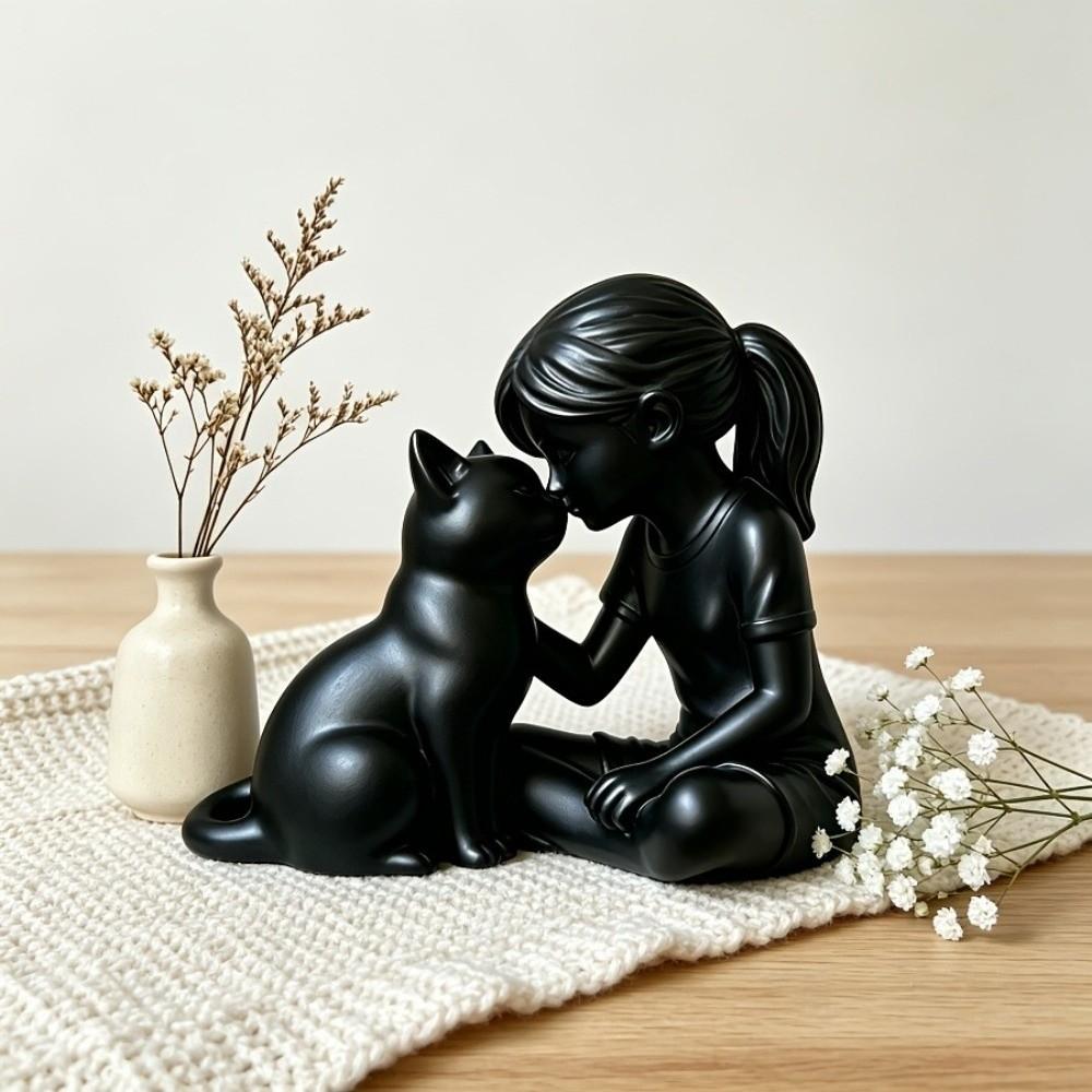 Unique Girl Cat Friendship Statues Plastic Girl Cat Ornaments Desktop Cat Figurine Living Room