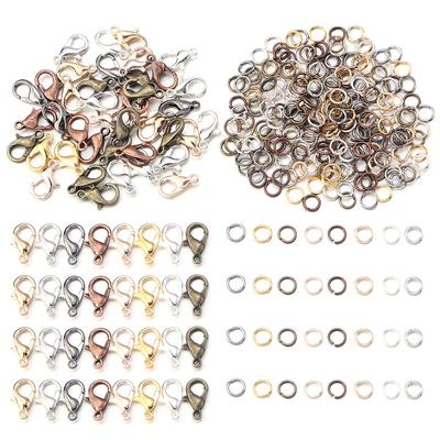50pcs/lot Metal Lobster Clasps Hooks With 200pcs Open Jump Rings For Bracelet End Clasps Connectors DIY Jewelry Making Findings