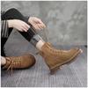 Fashion Women Boots Fashion Retro Leather Platform Round Toe Booties Brown High Quality Heightening Tooling Women Ankle Boot Botas Mujer