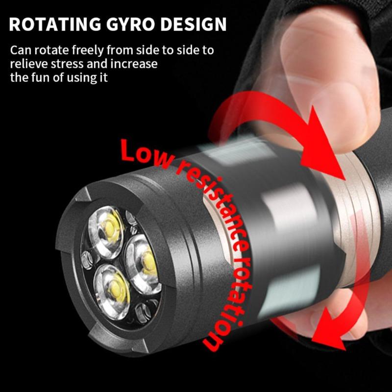 High Power 3*XPG LED Flashlight Type-C Rechargeable Zoom Fidget Spinner Torch with Luminous Strips Decompression Lamp for Outdoor Camping Daily Use