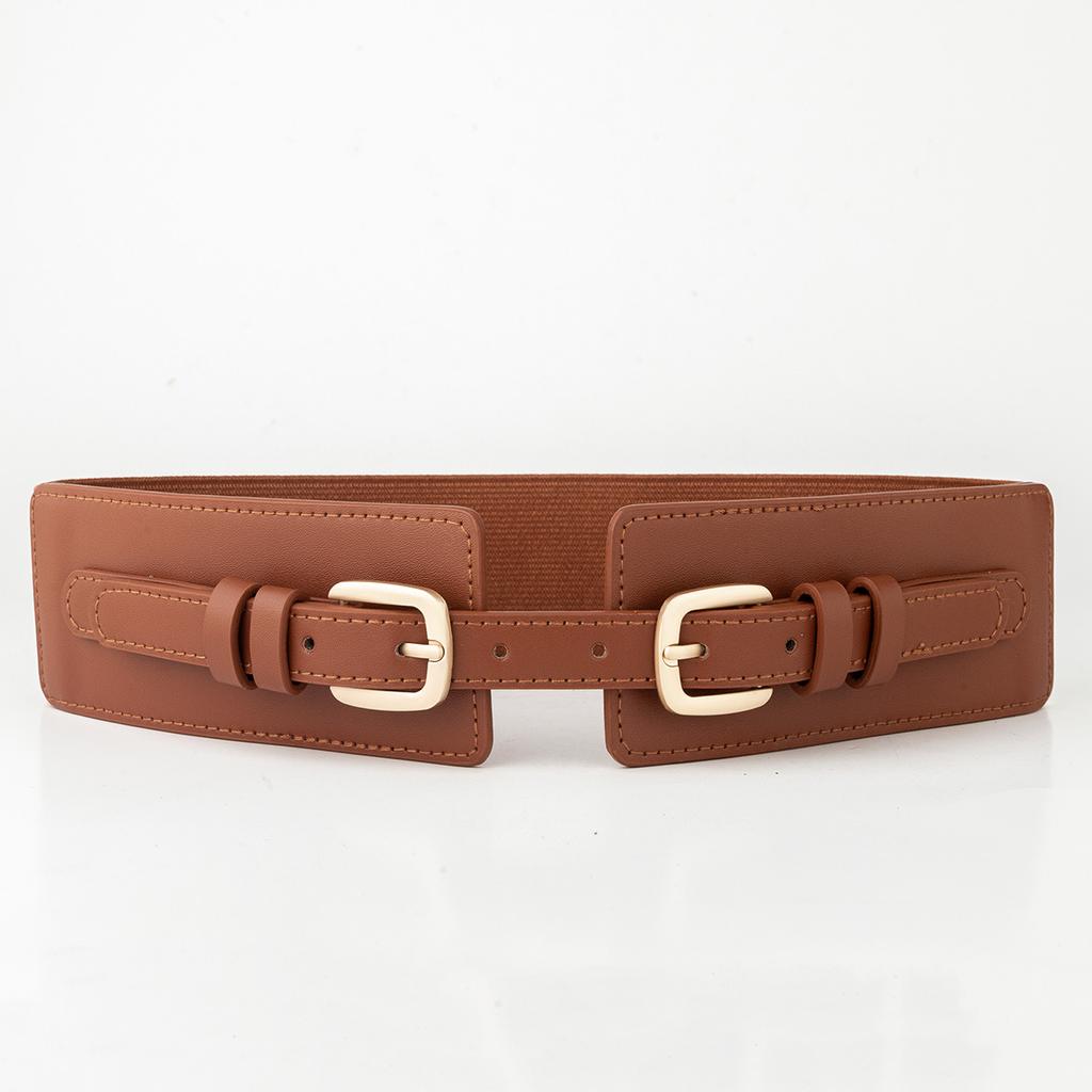 High-end Double-buckle Head Belt for Women's Decoration with Skirt Elastic Elastic and Slender Waist Seal Versatile External Waist Belt