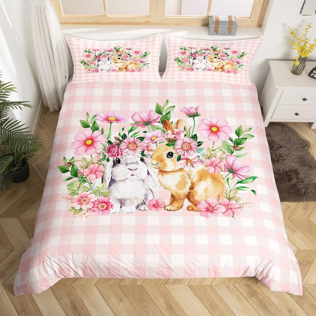 Easter Themed Duvet Cover Cute Rabbit Bedding Set Easter Egg Three-Piece Set