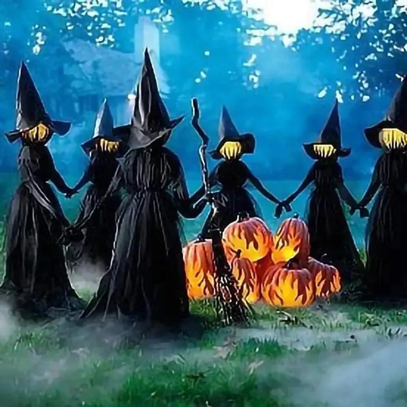 Light Sound Activated Witch Decor 2025 Halloween Motion Sensor Hand Holding Witches Chilling Spooky Figures Display Essential