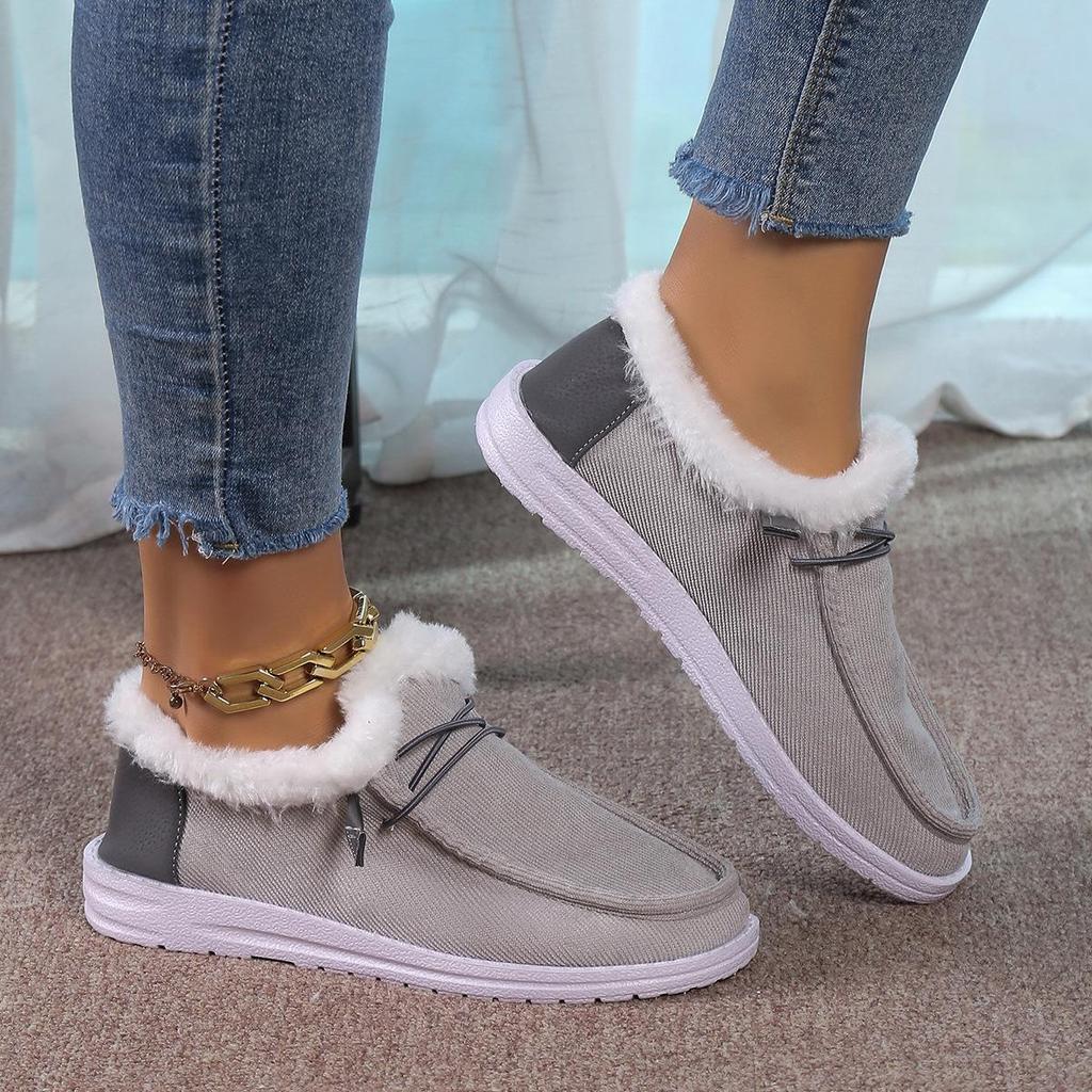 Large Casual Snow Boots Autumn Winter Round Head Short Tube Velvet Fleece Lace Up Cotton Boots Shoes 36-43