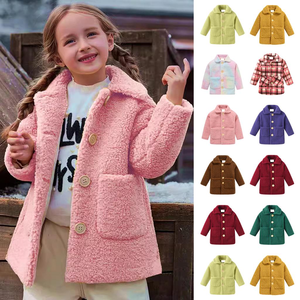 Kids' Lamb Wool Jacket - Pocket Long Sleeve Warm Coat