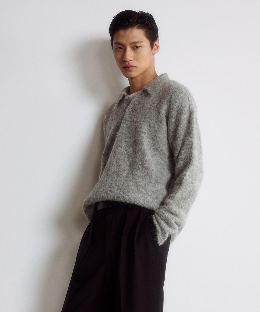 DUSTYWHITE Gray Alpaca Knit Polo Shirt