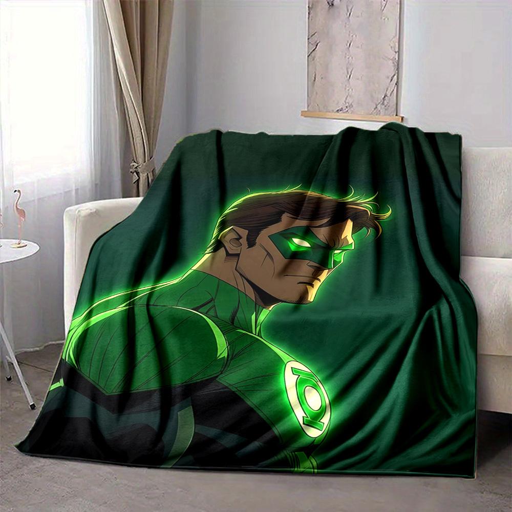 1pc Green Lantern Blanket Lightweight Flannel Throw For Sofa, Bed, Travel, Livingroom, Office, Couch, Chair, And Bed