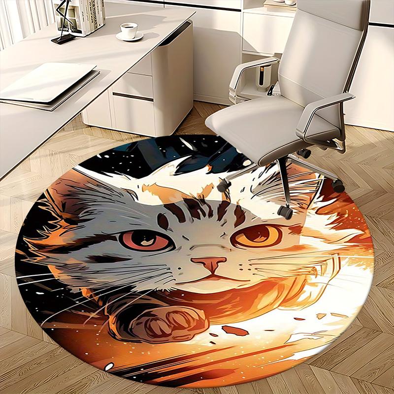 1pc Anime Cat Round Carpet Office Chair Mat, Non Slip Rug for Home Decor, Gaming Room Flooring, Gift