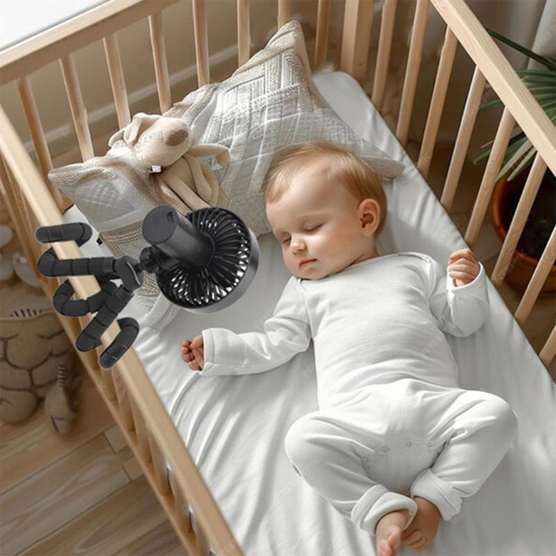Flexible Octopuses Clamp Fan Rechargeable Portable Cooling Fan Baby Strollers Fan 3 Speeds for Baby Carriages Outdoor