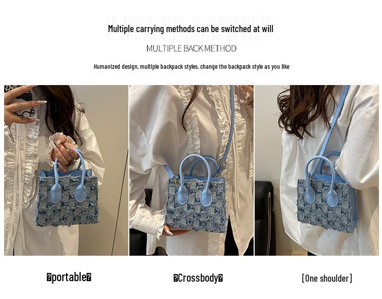 Korean Style Denim Plaid Women's Crossbody Shoulder Bag - Autumn Collection