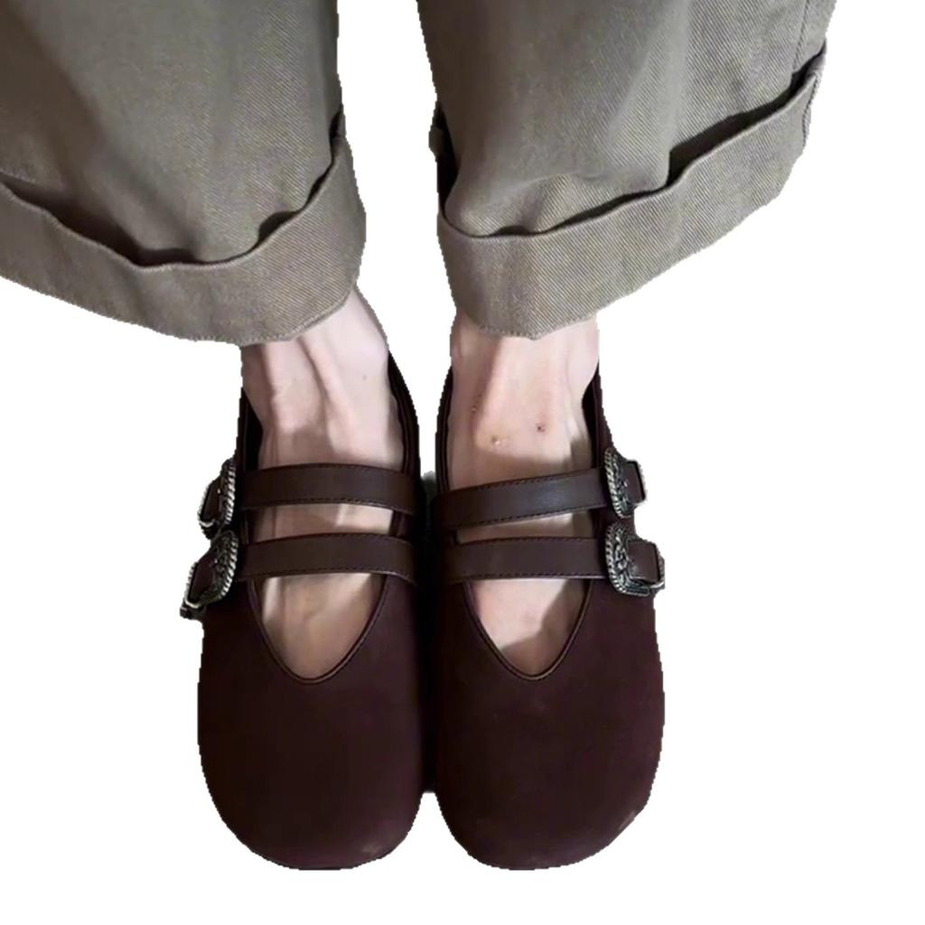 Sheepskin Version~ Temperament French Niche Design Sense with Soft Leather Retro Soft Sole Comfortable Women's Shallow Mouth Single Shoes