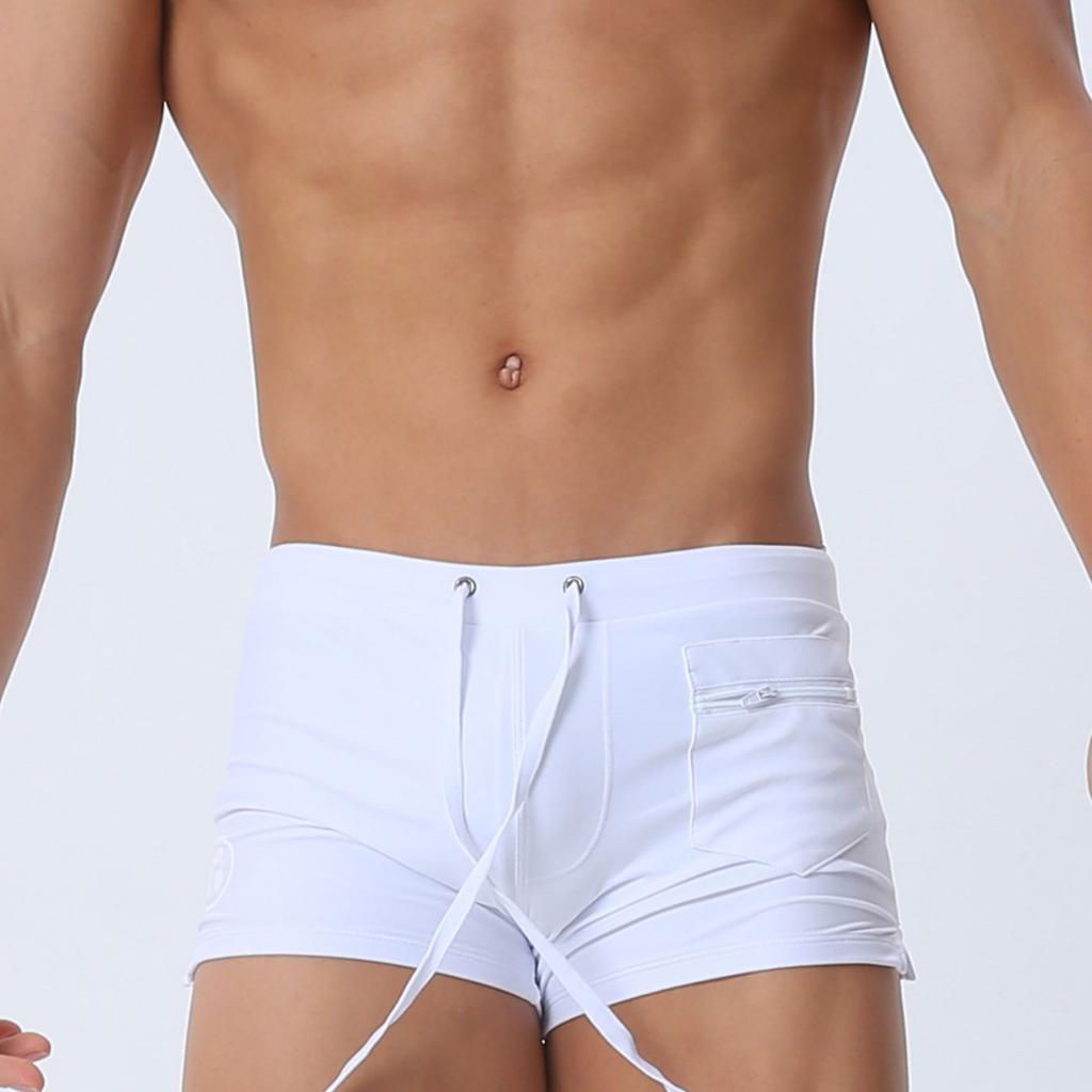 European and American Men's Boxer Swim Trunks with Front Pocket Simple and Stylish Drawstring Boy Shorts Swimming Shorts
