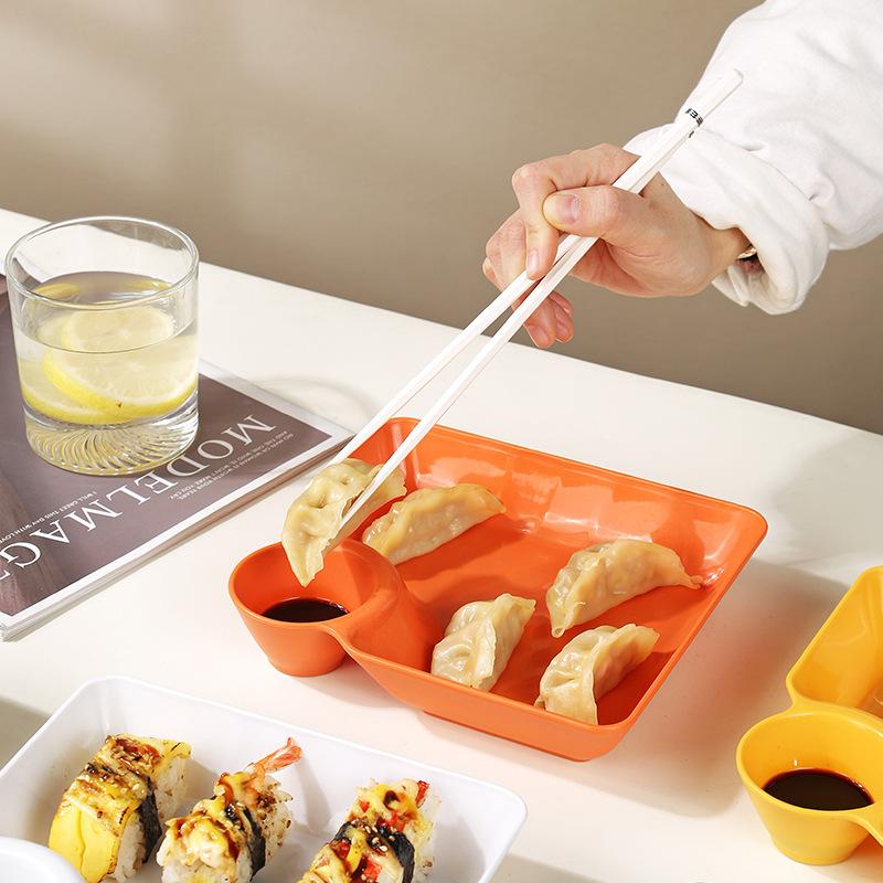 Wielofunkcyjny Uchwyt na Ketchup do Frytek Talerz na Pierogi z Talerzykiem na Ocet Naczynie na Przekąski Naczynie na Przyprawy 2-przegródkowe Pierogi Deser