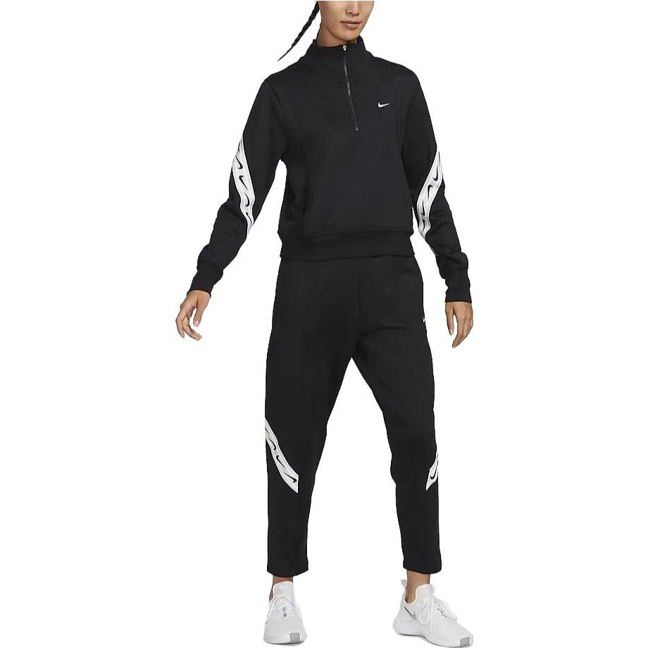 Nike Therma-Fit One Printed Stand Collar Half-Zip Casual Long Sleeve Sweatshirt Women Sweatshirt Black FB5170-010