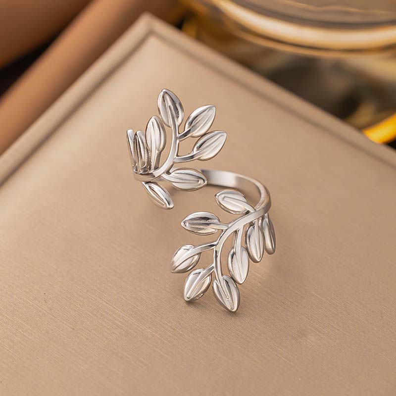 Stainless Steel Gold Color Leaves Open Rings for Women Men Minimalist Metal Irregular Adjustable Finger Rings Jewelry Gift