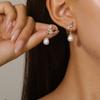 Geometric Style Gold Plated Copper Pearl Drop Earrings For Women Wedding Jewelry