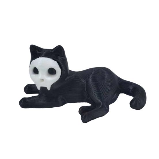 Cat Pen Holder 3D Printed Black Cat Ornament Cat Figurine with Detachable Skull Mask for Home Office Desk Halloween Decoration