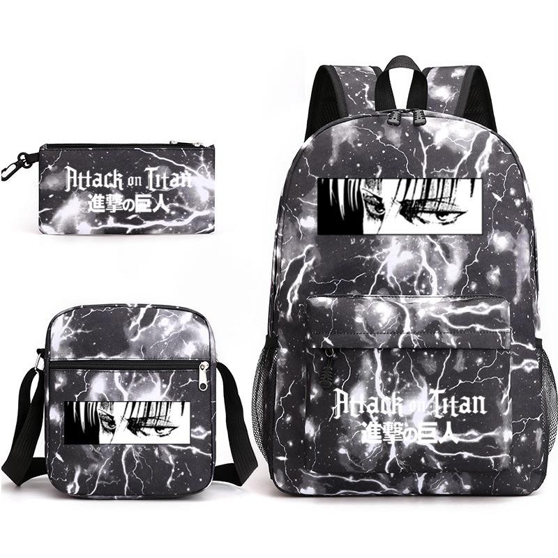 3 Piece School Backpack Set for Students Large Capacity Oxford Cloth Schoolbag with Shoulder Strap and Pencil Case