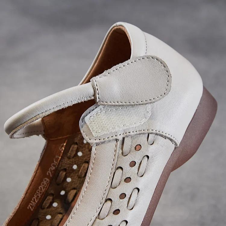 Johnature Pantofi de damă din piele naturală cu talpă moale, sandale plate confortabile, respirabile, decupate